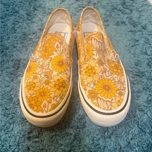 Vans Women's Yellow Floral Slip-On Sneakers - Picture 2 of 4